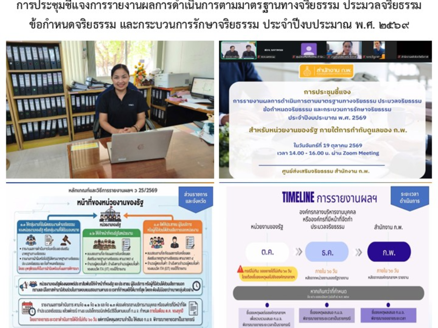 เข้าร่วมการประชุมชี้แจงการรายงานผลการดำเนินการตามมาตรฐานทางจริยธรรม ประมวลจริยธรรม ข้อกำหนดจริยธรรม และกระบวนการรักษาจริยธรรม ประจำปีงบประมาณ พ.ศ. 25